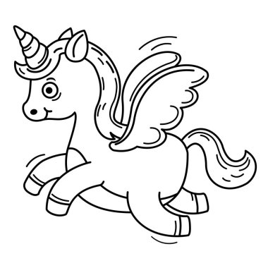 El çizimi tek boynuzlu at karakteri çizimi, vektör