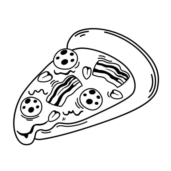 Illustration Pizza Skiva Kontur Vit Bakgrund Vektor Royaltyfria Stockvektorer
