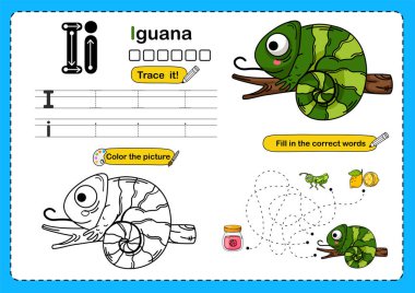 İllüstrasyon Hayvan Alfabesi I-Iguana Mektubu