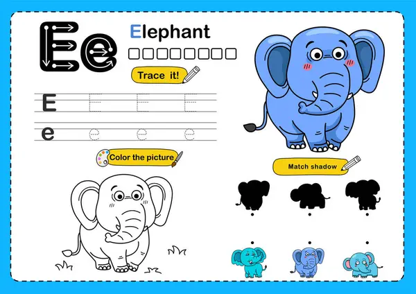 Ilustración Letra Aislada Del Alfabeto Animal Elefante Gráficos vectoriales