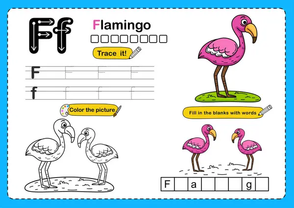 Ilustración Letra Aislada Del Alfabeto Animal Flamingo Vectores de stock libres de derechos