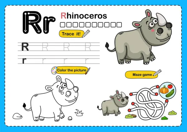 Ilustración Letra Aislada Del Alfabeto Animal Rinoceronte Ilustraciones de stock libres de derechos