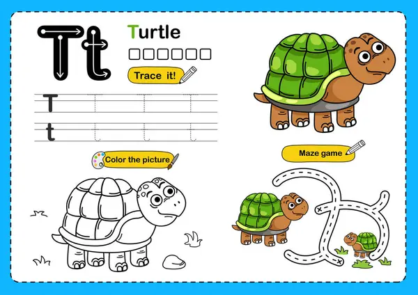 Illustrazione Alfabeto Animale Isolato Lettera Turtle Illustrazione Stock