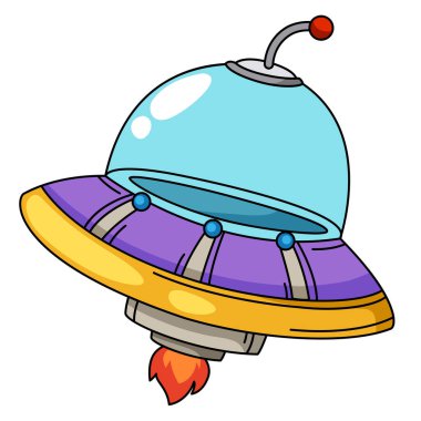 Beyaz arkaplan vektöründe izole edilmiş UFO ana hatlarının çizimi