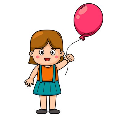 Mutlu şirin kız elinde balonla koşuyor