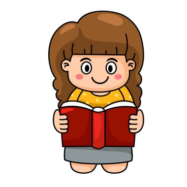 Çocuk kız kitap resimleme vektörü okuyor.