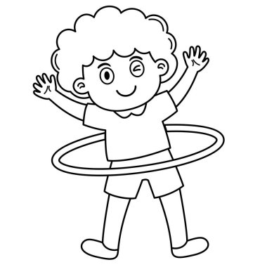 Çocuk hulahop halkasıyla oynuyor. Dönüyor ve bel vektöründe yuvarlanıyor.