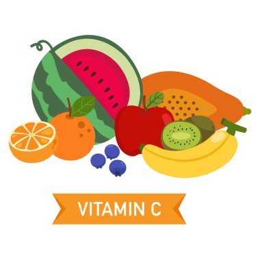 C vitamini yiyecek kaynakları vektör illüstrasyonu