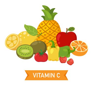C vitamini yiyecek kaynakları vektör illüstrasyonu