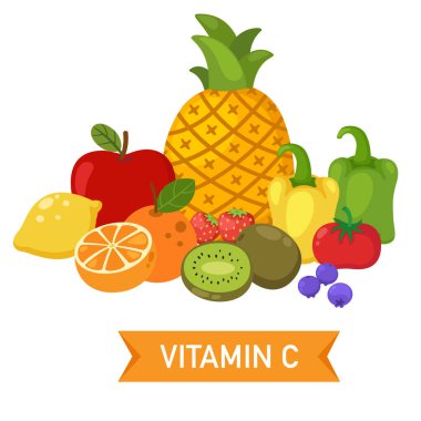 C vitamini yiyecek kaynakları vektör illüstrasyonu
