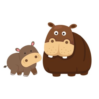 Beyaz arkaplan illüstrasyonunda sevimli çizgi film hipopotam karakteri