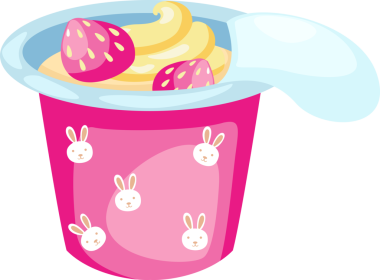 Beyaz arkaplanda izole edilmiş çilekli yoğurt çizimi