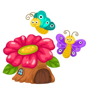 Resimli ağaç ev beyaz arkaplan vektörü