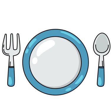 Arkaplan vektöründe plaka ve çatal bıçak ana hatlarının çizimi