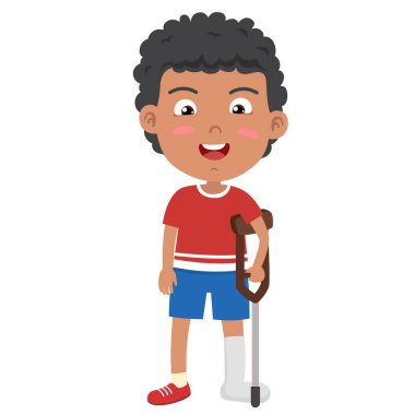 Kid boy with broken leg vector illustration
