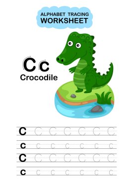 Görüntü Ayırma Hayvan Alfabesi İzleme Çalışma Kağıdı Harfi C-Timsah