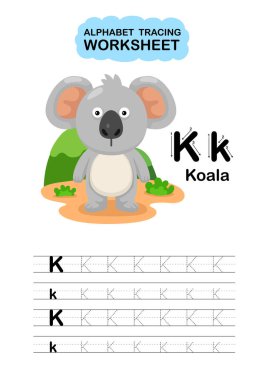 Görüntü Ayırma Hayvan Alfabesi İzleme Çalışma Kağıdı Harfi K-Koala