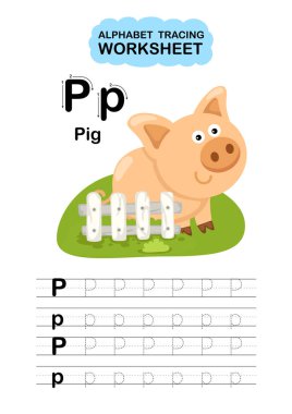 Görüntü Ayırıcı Hayvan Alfabesi Çalışma Kağıdı Harfi P-Domuz