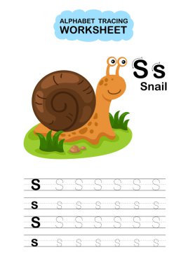Görüntü Ayırıcı Hayvan Alfabesi Çalışma Kağıdı S-Salyangoz Harfi