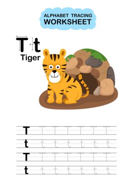 Resimlerde Hayvan Alfabesi İzleme Çalışma Kağıdı Harfi T-Tiger