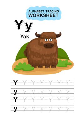 Görüntü Ayırma Hayvan Alfabesi İzleme Çalışma Kağıdı Y-yak Harfi
