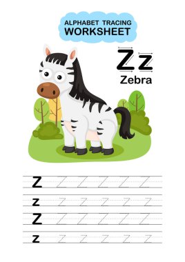 Görüntü Ayırma Hayvan Alfabesi İzleme Çalışma Kağıdı Harfi Z-Zebra