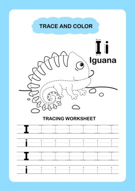 İllüstrasyon Ayrı Hayvanlar Alfabesi İguana Harfi ve Rengi