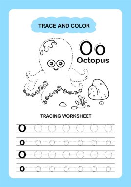 Görüntü Ayırıcı Hayvan Alfabesi İz ve Renk Harfi O-ahtapot