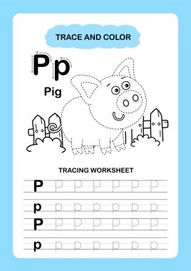 Görüntü Ayırıcı Hayvan Alfabesi İz ve Renk Harfi P-Domuz