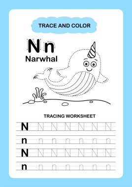 Görüntü Ayrı Hayvanlar Alfabesi İz ve Renk Harfi N-Denizgergedanı