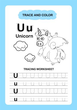 Görüntü Ayırıcı Hayvan Alfabesi İz ve Renk Harfi U-Unicorn