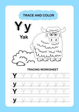 Görüntü Ayrı Hayvanlar Alfabesi İz ve Renk Harfi Y-yak