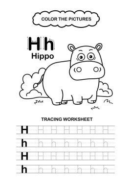 Görüntü Ayırıcı Hayvan Alfabesi İz ve Renk Harfi H-Hippo