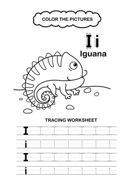 İllüstrasyon Ayrı Hayvanlar Alfabesi İguana Harfi ve Rengi