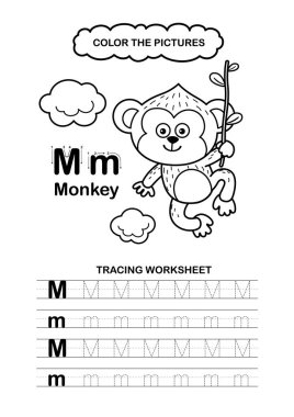 Görüntü Ayırıcı Hayvan Alfabesi İz ve Renk Harfi M-Maymun
