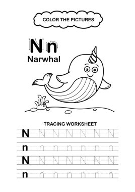 Görüntü Ayrı Hayvanlar Alfabesi İz ve Renk Harfi N-Denizgergedanı