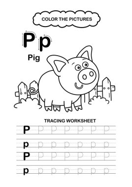 Görüntü Ayırıcı Hayvan Alfabesi İz ve Renk Harfi P-Domuz