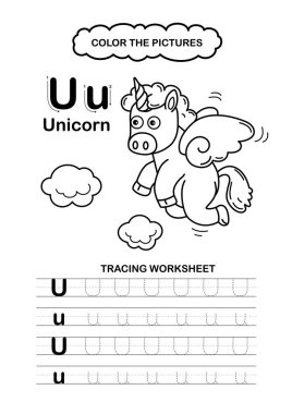 Görüntü Ayırıcı Hayvan Alfabesi İz ve Renk Harfi U-Unicorn