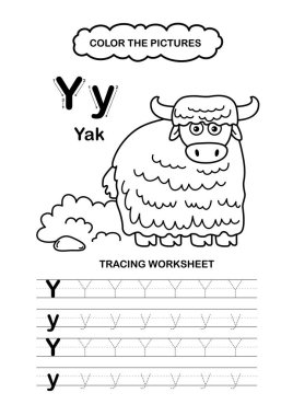 Görüntü Ayrı Hayvanlar Alfabesi İz ve Renk Harfi Y-yak