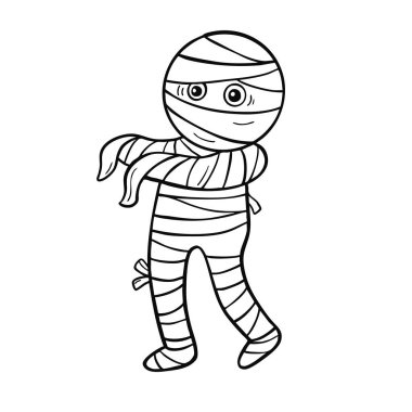 illustration halloween child wearing  costume hand drawn outline concept