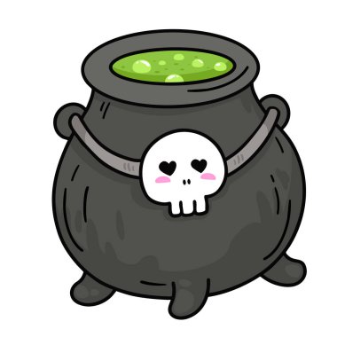 illustration boiling cauldron with magic potion hand drawn outline concept