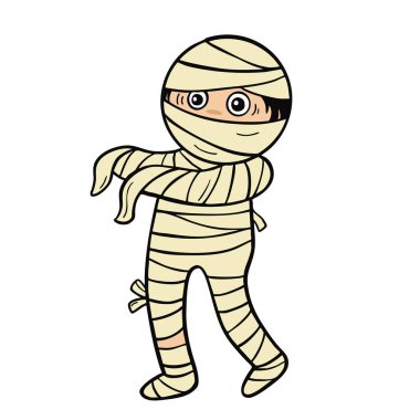 illustration halloween child wearing  costume hand drawn outline concept