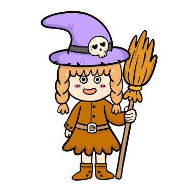 illustration halloween child wearing  costume hand drawn outline concept