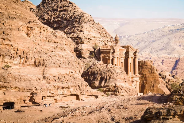 Panorama Deir Monastery Temple Petra Jordan — стокове фото