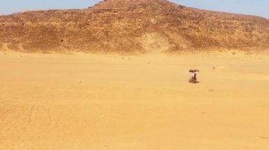Wadi Rum, Jordan - 5 Ekim 2022: Ürdünlü binici Hijaz tren macerası deneyiminde bayrak gösterisi yaptı. Popüler yeni faaliyetler Jordan