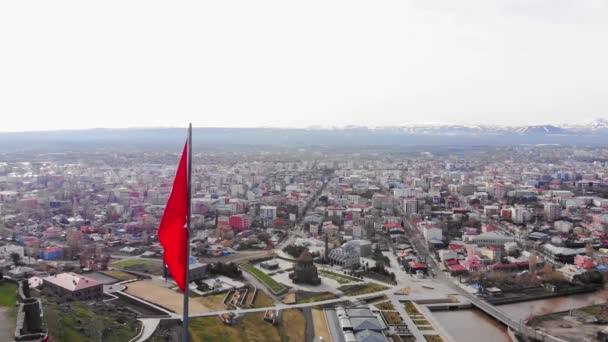 Top View Historical Famous Kars Castle Kars City Buildings Eastern — Video