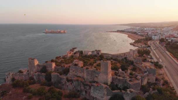 Aerial View Antik Maiden Castle Kiz Kalesi Mersin Turkey — стоковое видео
