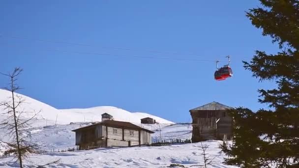 Cable Way Car Goderdzi Ski Resort Old Wooden Houses Adjara – stockvideo