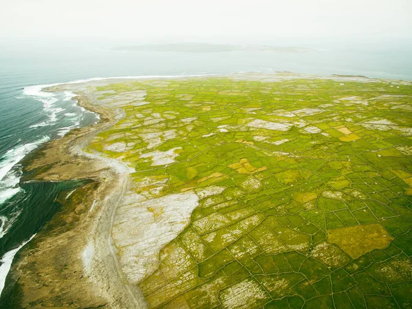 Beautiful textures and patter aerial landscape of Inisheer Island, part of Aran Islands, Ireland.Inishmore, Inishmaan, Inisheer all three islands in one photo