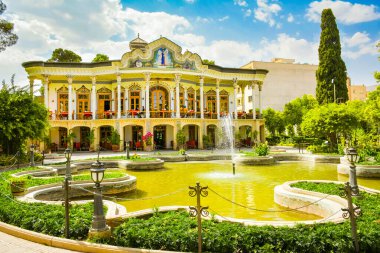 Shiraz, Iran -10th june, 2022: popular tourist destination - beautiful house in Shapouri garden in central Shiraz city